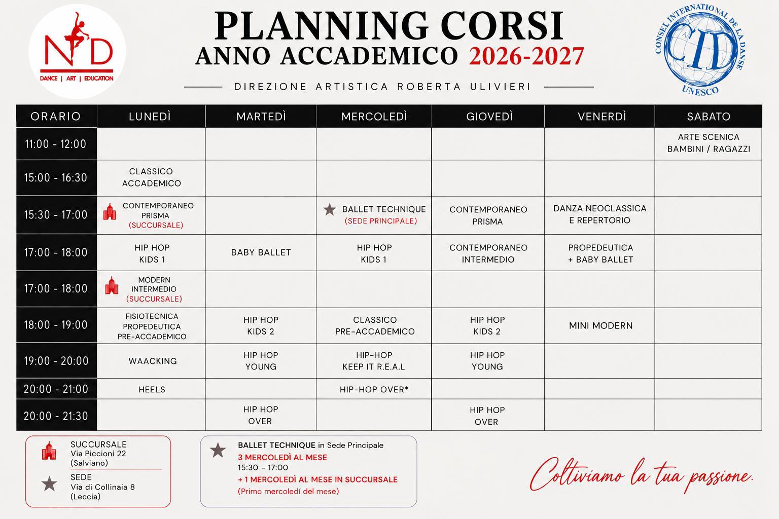 Orario corsi New Project Dance